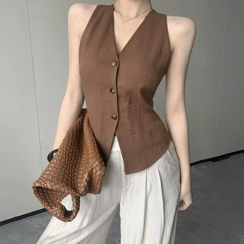 Women's Halter V-Neck Vest Backless Single Breasted Sleeveless Vest Asymmetrical Hem Vest Top Fashion Vests Casual Waistcoat
Women's Halter V-Neck Vest Backless Single Breasted Sleeveless Vest Asymmetrical Hem Vest Top Fashion Vests Casual Waistcoat