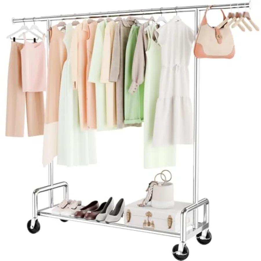 Heavy Duty Clothing Clothes Rack with Wheels for Hanging Metal Rolling Garment Rack Organizer Load 500 LBS Chrome
Heavy Duty Clothing Clothes Rack with Wheels for Hanging Metal Rolling Garment Rack Organizer Load 500 LBS Chrome