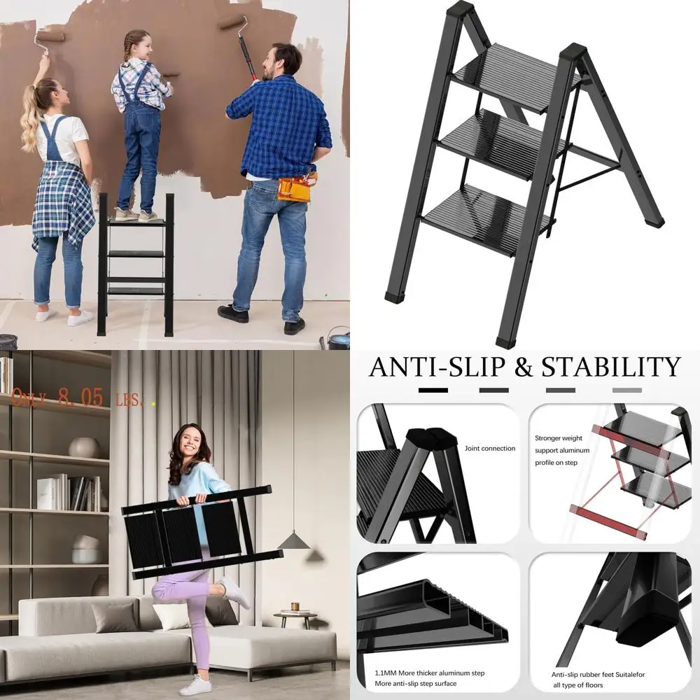 Folding Lightweight Aluminum Step Ladder with Anti-Slip Treads, 330lbs Capacity, Ideal for Indoor Use
Folding Lightweight Aluminum Step Ladder with Anti-Slip Treads, 330lbs Capacity, Ideal for Indoor Use