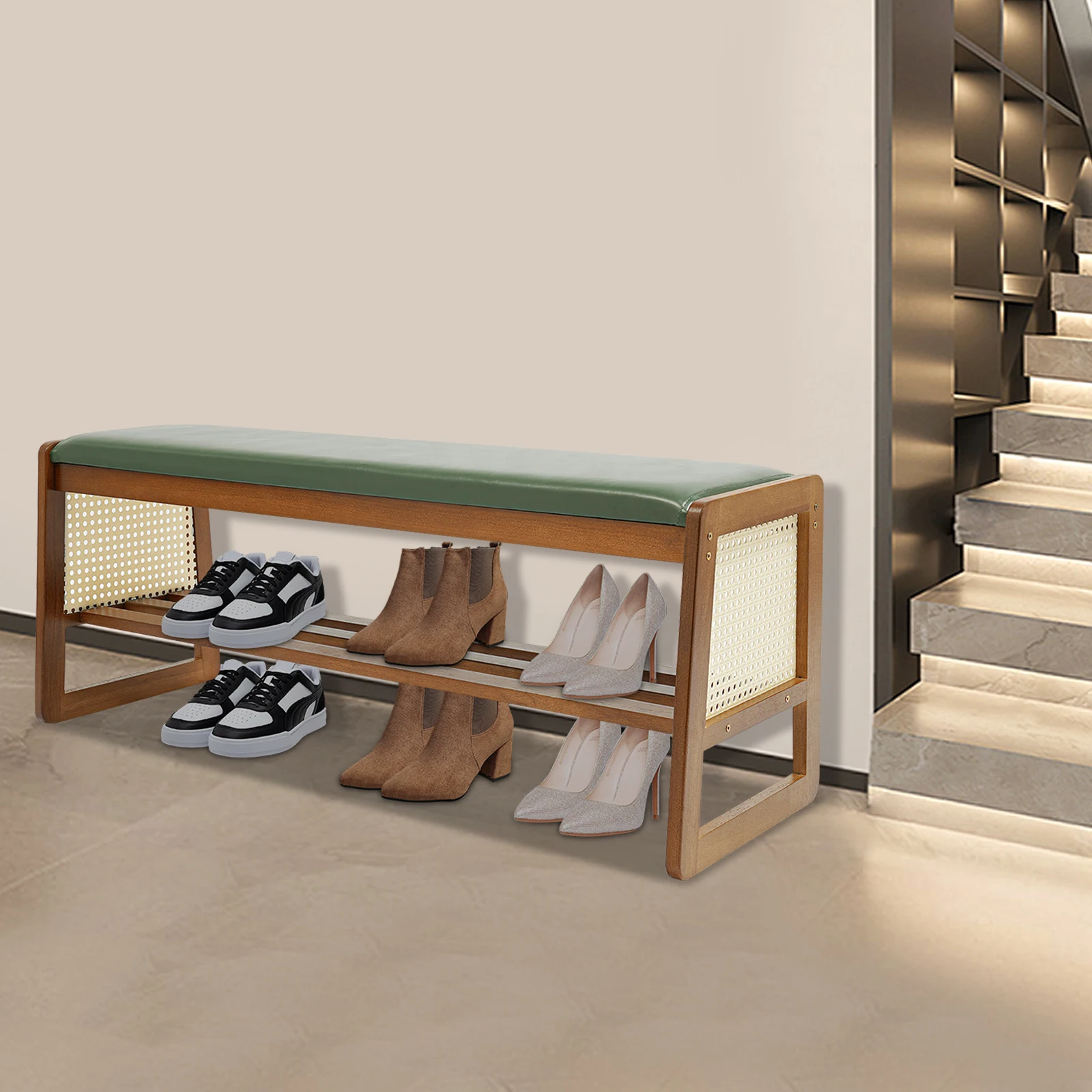 Rubber Wood and Bamboo 100x35x40cm Green PU Cushion for Shoe Stool Double Storage Shoe Rack
Rubber Wood and Bamboo 100x35x40cm Green PU Cushion for Shoe Stool Double Storage Shoe Rack