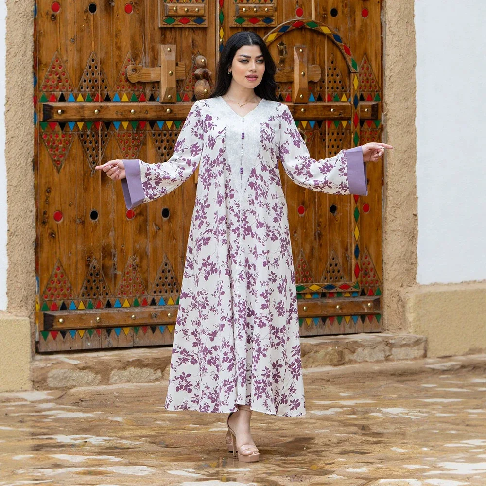 Ky1345 Women's Long Sleeve Spring/summer Long Dress V-neck Single-breasted Printed Casual Long Dress Dubai Luxury Islam Elegant
Ky1345 Women's Long Sleeve Spring/summer Long Dress V-neck Single-breasted Printed Casual Long Dress Dubai Luxury Islam Elegant