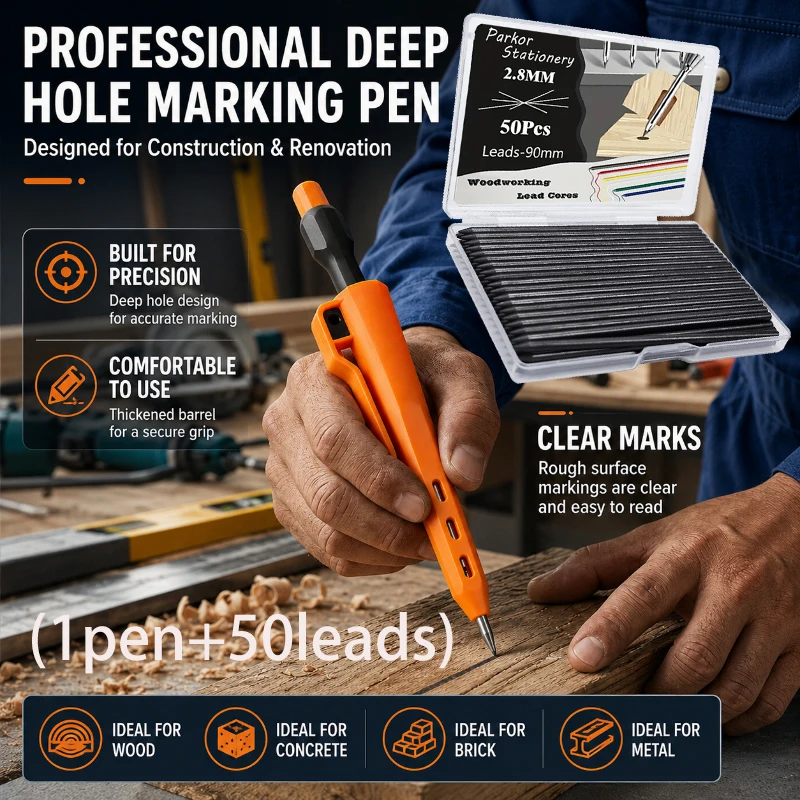 Professional Mechanical Carpenters Pencil Set with 50leads, 2.8mm Deep Hole Woodworking Marking Pencil Architects Drawing Tool
Professional Mechanical Carpenters Pencil Set with 50leads, 2.8mm Deep Hole Woodworking Marking Pencil Architects Drawing Tool