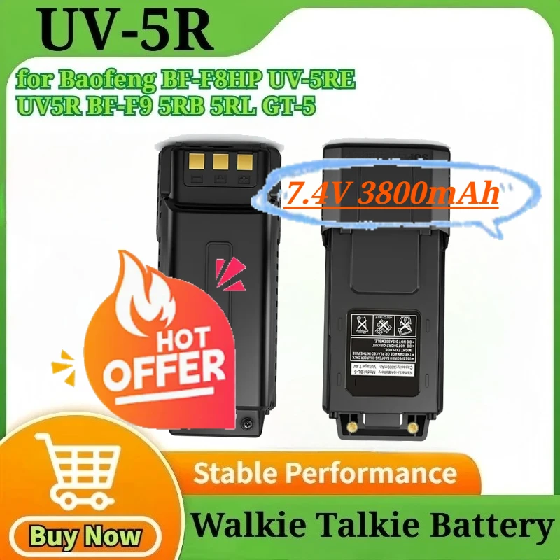 7.4V 3800mAh UV-5R Battery for Baofeng BF-F8HP UV-5RE UV5R BF-F9 5RB 5RL GT-5 RWalkie Talkie Radios Extended
7.4V 3800mAh UV-5R Battery for Baofeng BF-F8HP UV-5RE UV5R BF-F9 5RB 5RL GT-5 RWalkie Talkie Radios Extended