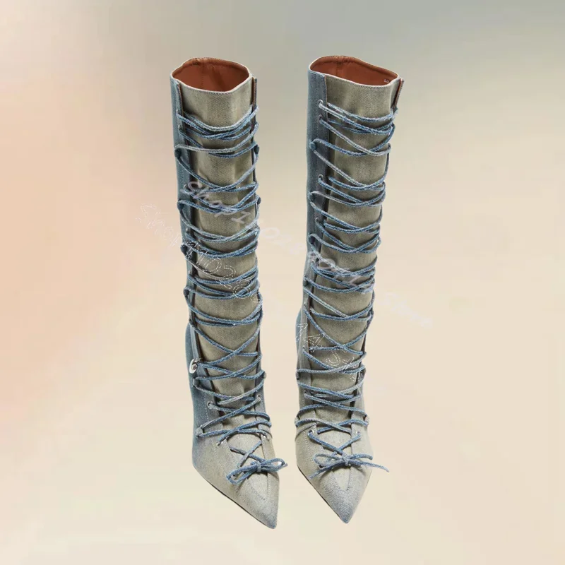 Blue Denim Strappy Pointed Toe Retro Style Boots Slip On Women Shoes Thin High Heels Sexy Party Banquet 2026 Zapatos Para Mujere
Blue Denim Strappy Pointed Toe Retro Style Boots Slip On Women Shoes Thin High Heels Sexy Party Banquet 2026 Zapatos Para Mujere