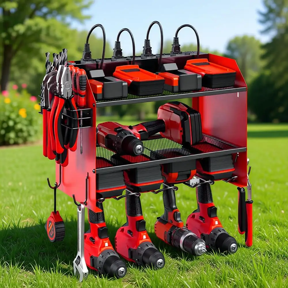 Heavy-Duty Wall-Mounted Power Tool Organizer with Charging Station, Garage Storage Shelf, Hooks, and Built-in 8 Outlets, Red, 1
Heavy-Duty Wall-Mounted Power Tool Organizer with Charging Station, Garage Storage Shelf, Hooks, and Built-in 8 Outlets, Red, 1