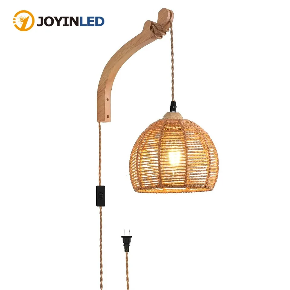 Rustic Wall Lamp with Plug in Cord Vintage Rattan Wall Light Lamp Fixture Farmhouse Sconces for Bedroom Bedside Living Room
Rustic Wall Lamp with Plug in Cord Vintage Rattan Wall Light Lamp Fixture Farmhouse Sconces for Bedroom Bedside Living Room