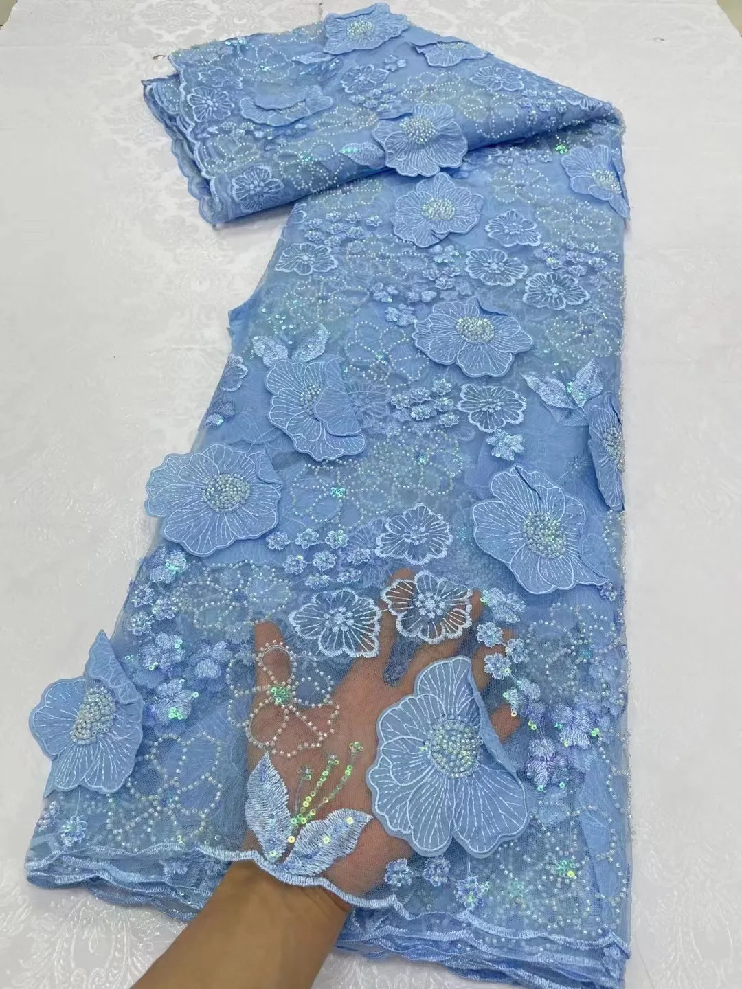 White 3D Beads Lace Fabric 2024 High Quality sequins Embroidery Applique 3D Flower Tulle Nigerian Lace Fabrics for Bridal
White 3D Beads Lace Fabric 2024 High Quality sequins Embroidery Applique 3D Flower Tulle Nigerian Lace Fabrics for Bridal