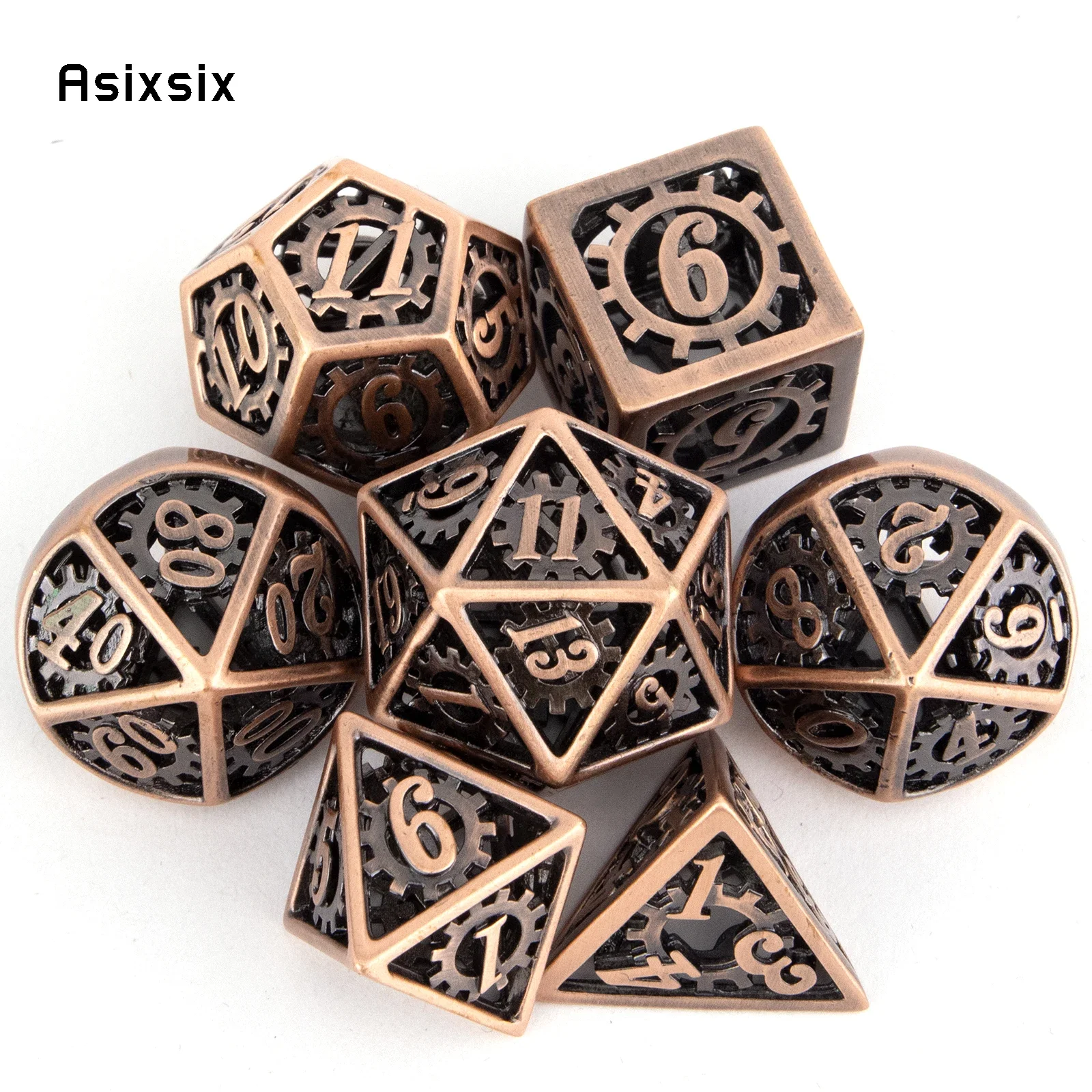 7 Pcs Copper Wheel Gear Metal Dice Hollow Metal Polyhedral Dice Set Suitable for Role-Playing RPG Board Game Card Game
7 Pcs Copper Wheel Gear Metal Dice Hollow Metal Polyhedral Dice Set Suitable for Role-Playing RPG Board Game Card Game