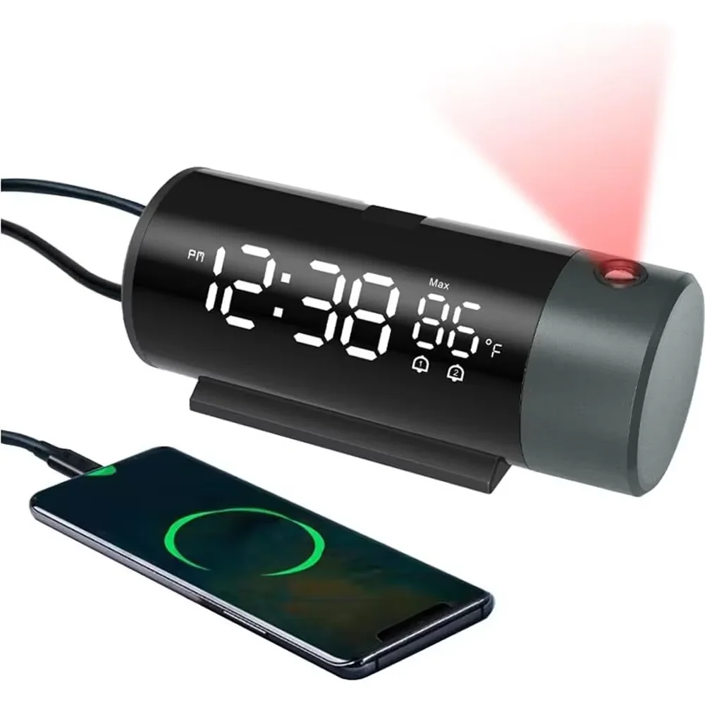 Black Bedroom Projection Alarm Clock with 180° Ceiling Projection, 4 Adjustable Brightness Levels & Temp Humidity Monitor
Black Bedroom Projection Alarm Clock with 180° Ceiling Projection, 4 Adjustable Brightness Levels & Temp Humidity Monitor