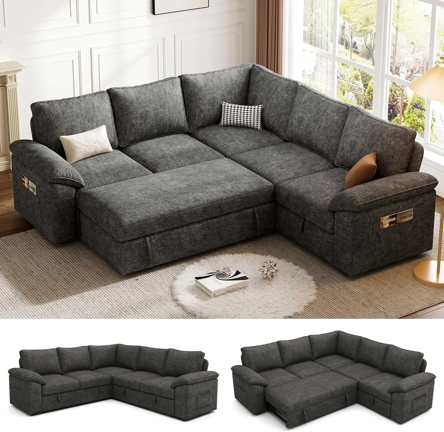 85 Inch Modular Sectional Sofa with Pull Out Bed L Shaped 5 Seat Sectional Sleeper Sofa with Storage Sectional Couches
85 Inch Modular Sectional Sofa with Pull Out Bed L Shaped 5 Seat Sectional Sleeper Sofa with Storage Sectional Couches