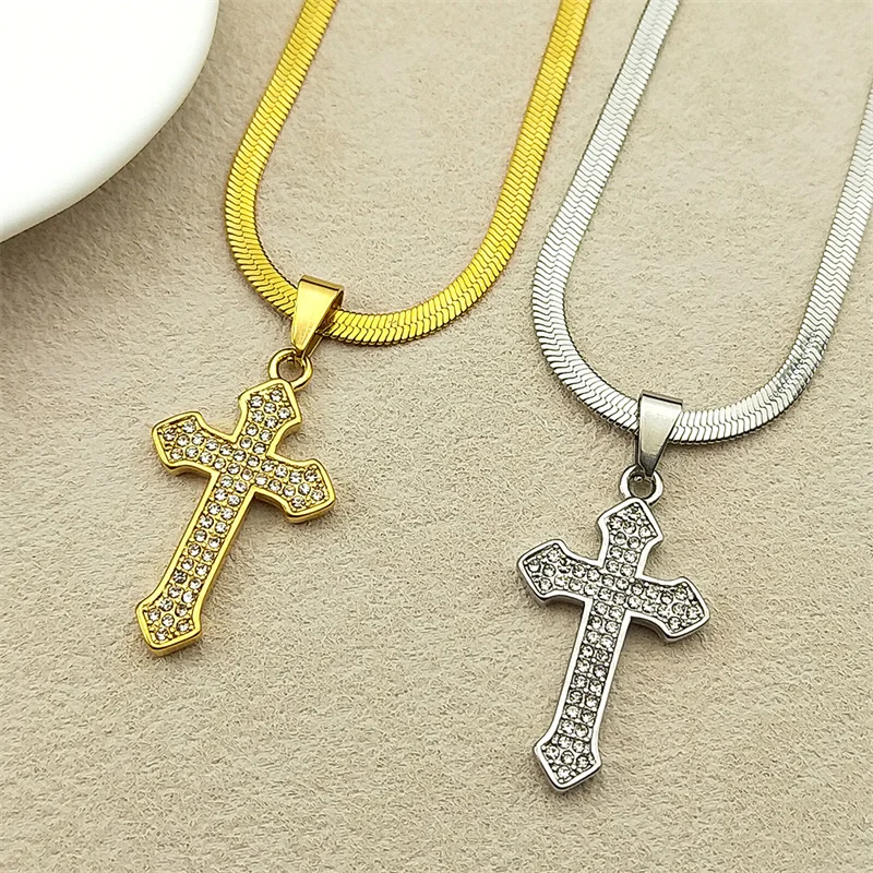 Christian Cross Rhinestones Pendant Necklace for Women Men Gold Color Stainless Steel Catholic Blade Chain Amulet Jewelry
Christian Cross Rhinestones Pendant Necklace for Women Men Gold Color Stainless Steel Catholic Blade Chain Amulet Jewelry