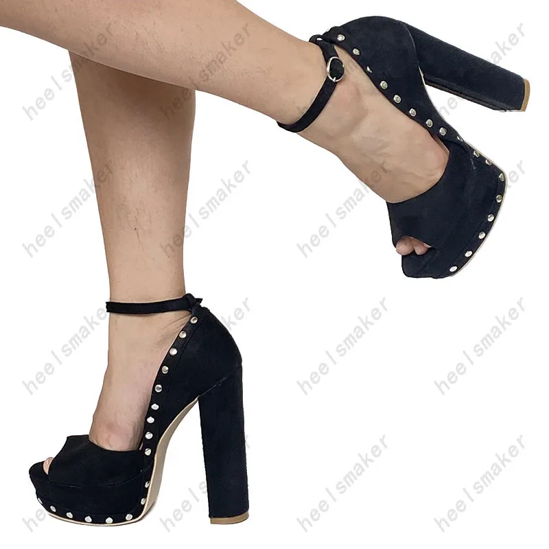 Sukeia Stylish Women Ankle Strap Sandals Sexy Rivets Faux Suede Chunky Heels Peep Toe Black Party Shoes Ladies US Size 5-20
Sukeia Stylish Women Ankle Strap Sandals Sexy Rivets Faux Suede Chunky Heels Peep Toe Black Party Shoes Ladies US Size 5-20