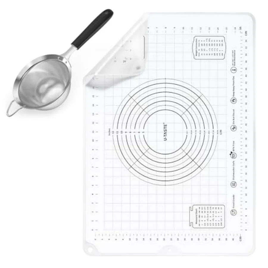 Ситечко из нержавеющей стали 18/8 длиной 4,73 дюйма, средней мелкой сеткой, прочной ручкой и рамкой (черный), и большой силиконовый кондитерский тест 20 x 28 дюймов.
Ситечко из нержавеющей стали 18/8 длиной 4,73 дюйма, средней мелкой сеткой, прочной ручкой и рамкой (черный), и большой силиконовый кондитерский тест 20 x 28 дюймов.