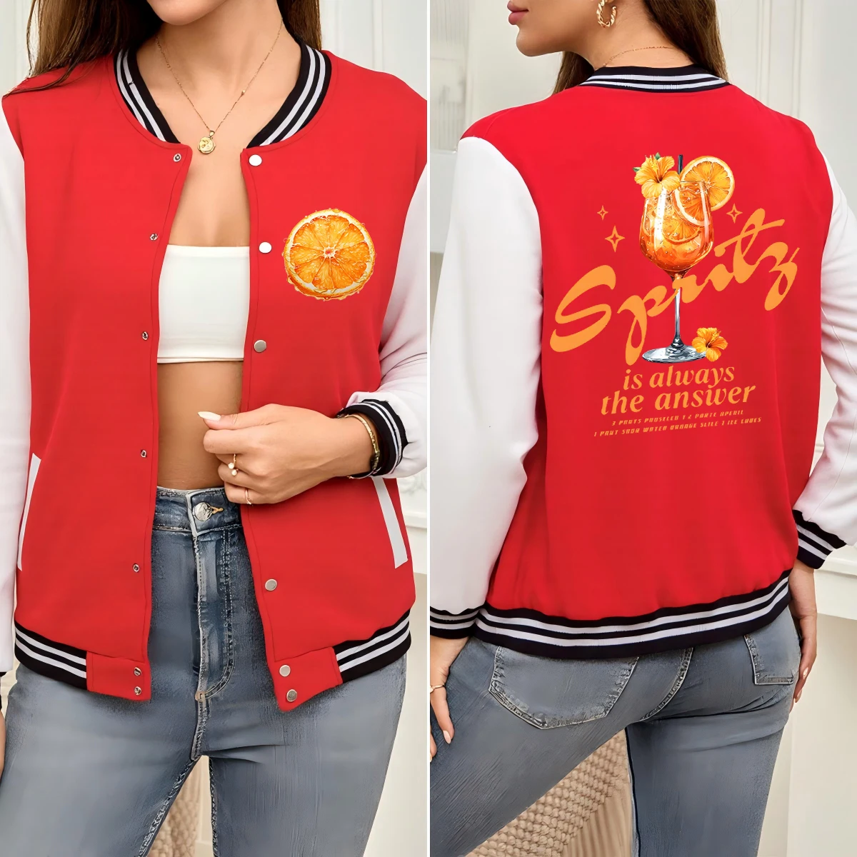 Orange Juice Sprits Is Always The Answer Prints Women Baseball Uniform Colorful Casual Jackets Cotton Loose Unisex Clothes
Orange Juice Sprits Is Always The Answer Prints Women Baseball Uniform Colorful Casual Jackets Cotton Loose Unisex Clothes