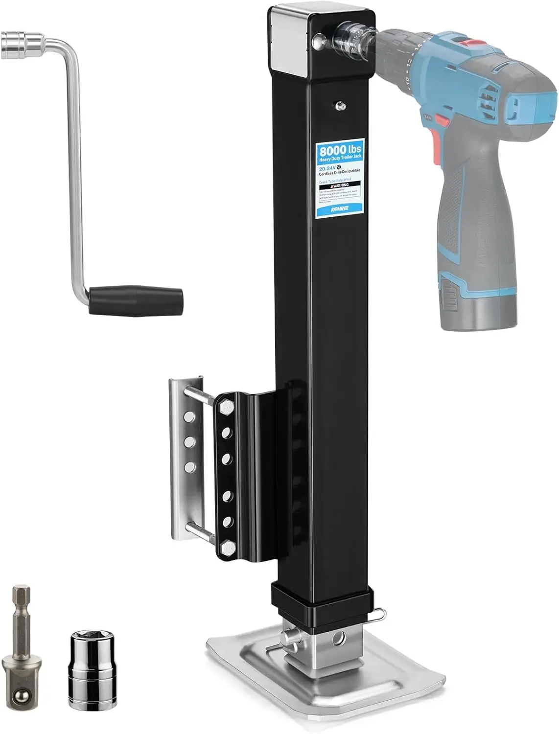 8000 lbs Trailer Jack Heavy Duty, 20-24V Electric Drill–Operated, Adjustable Bolt on RV Tongue Jack
8000 lbs Trailer Jack Heavy Duty, 20-24V Electric Drill–Operated, Adjustable Bolt on RV Tongue Jack