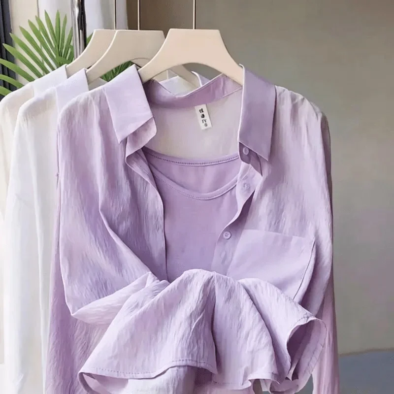 Ladies New Long Sleeve Casual Thin Shirts Korean Female Fashion Solid Color Cardigan Blouse Summer Women High-end Loose Top Coat
Ladies New Long Sleeve Casual Thin Shirts Korean Female Fashion Solid Color Cardigan Blouse Summer Women High-end Loose Top Coat