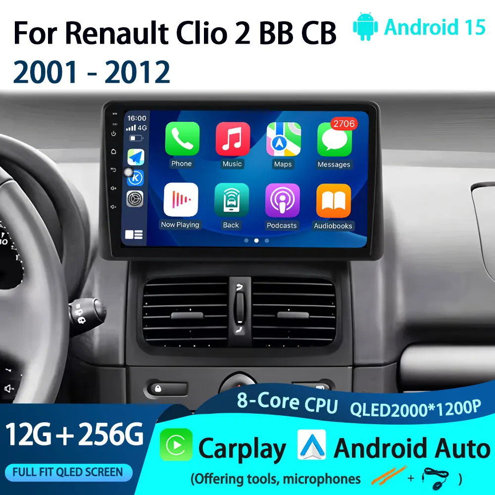 Car Radio Wireless Carplay For Renault Clio 2 BB CB 2001 - 2012 Navigation GPS Android Auto QLED Screen Stereo Android 15
Car Radio Wireless Carplay For Renault Clio 2 BB CB 2001 - 2012 Navigation GPS Android Auto QLED Screen Stereo Android 15