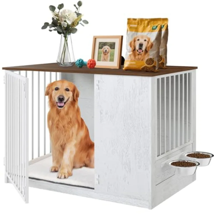 Dog Crate Furniture for Large Dogs, 36" Indoor Wooden Dog Kennel with 270° Swivel Door and 360° Rotating Feeder, Decorative Hea
Dog Crate Furniture for Large Dogs, 36" Indoor Wooden Dog Kennel with 270° Swivel Door and 360° Rotating Feeder, Decorative Hea