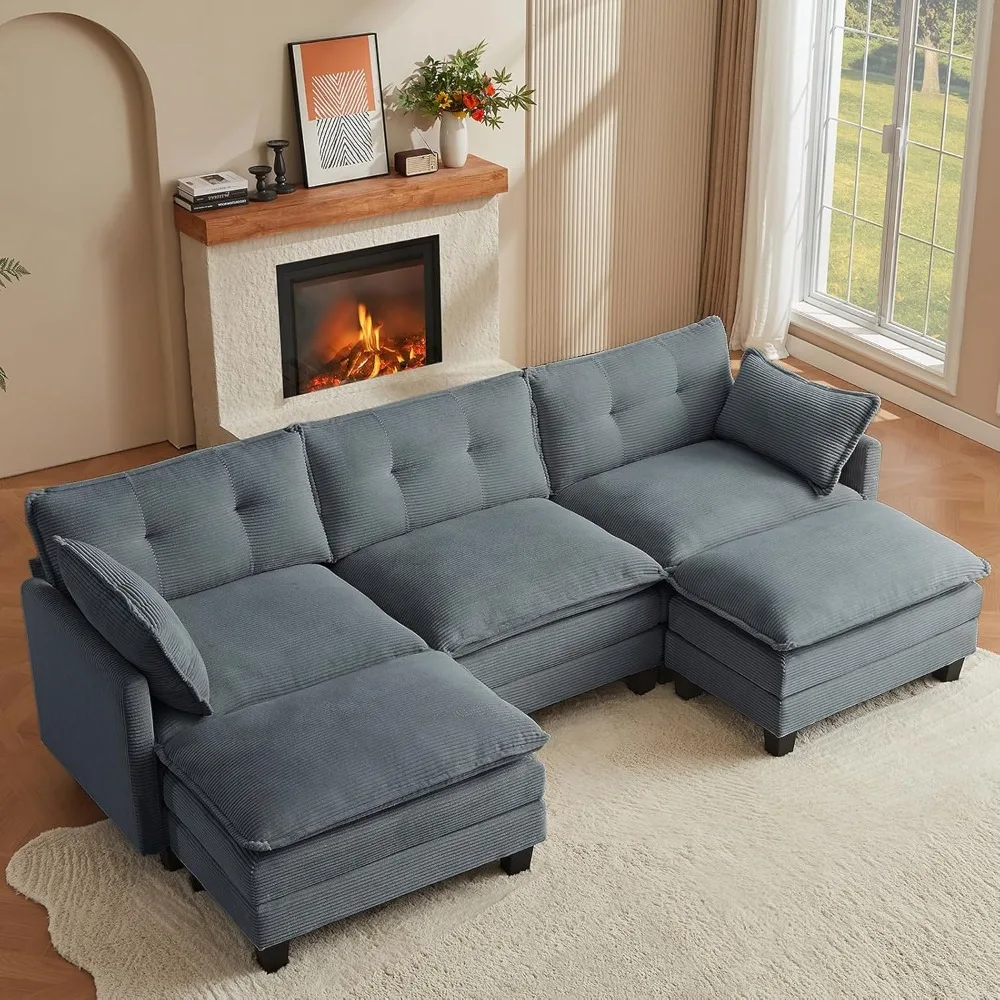 U-shaped corduroy comfy couches for living room, 3-seater cloud couches with 2 movable ottomans, flexible combination
U-shaped corduroy comfy couches for living room, 3-seater cloud couches with 2 movable ottomans, flexible combination