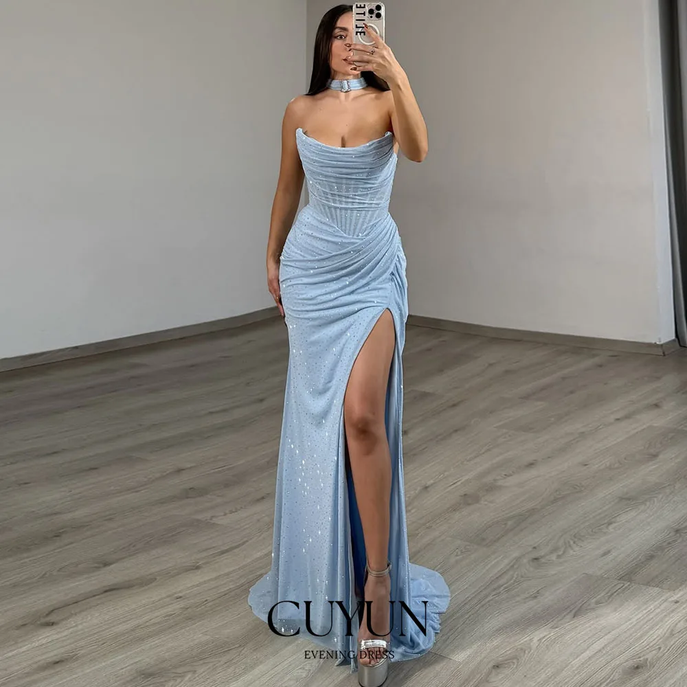 CUYUN Customized High Slit Sexy Women Party Dresses Blue Fish Bone Semi-Mermaid Special Occasion Gown Festival Evening Gown
CUYUN Customized High Slit Sexy Women Party Dresses Blue Fish Bone Semi-Mermaid Special Occasion Gown Festival Evening Gown