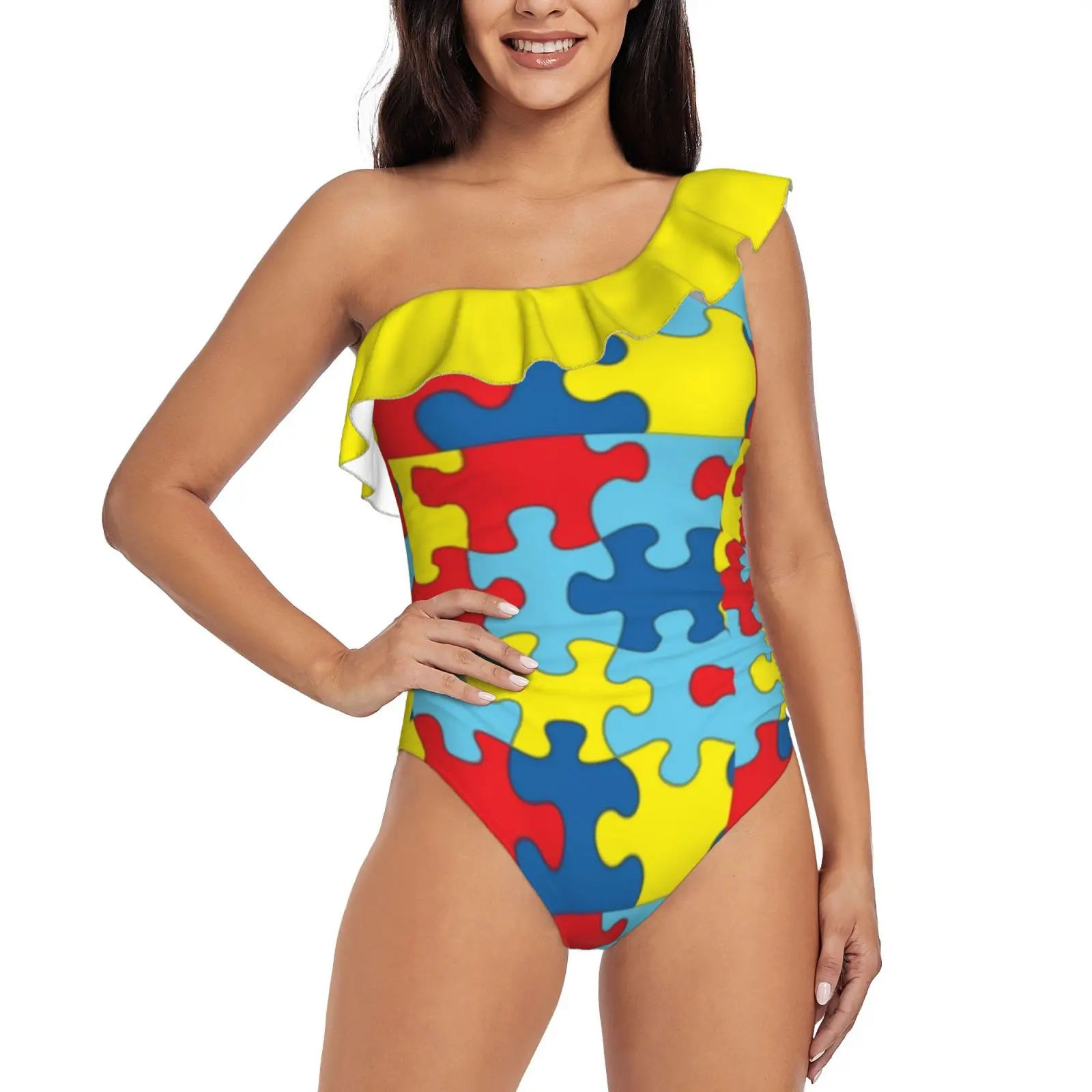 Autism Awareness Puzzle Pieces One Shoulder Ruffle Swimsuit Women Swimwear Sexy Beach Wear Summer Bathing Suits Autism
Autism Awareness Puzzle Pieces One Shoulder Ruffle Swimsuit Women Swimwear Sexy Beach Wear Summer Bathing Suits Autism