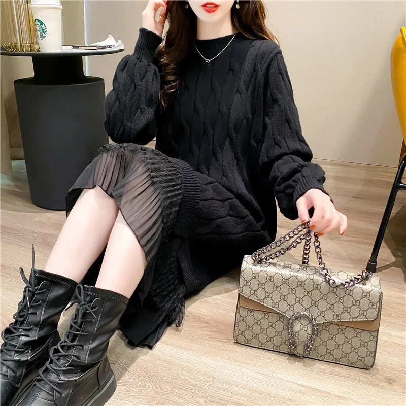 Pink Dress Elegant Women Autumn Winter New Knit Sweater Fashion Lace Splicing Loose O-neck Long-sleeve Korean Lady Dresses White
Pink Dress Elegant Women Autumn Winter New Knit Sweater Fashion Lace Splicing Loose O-neck Long-sleeve Korean Lady Dresses White
