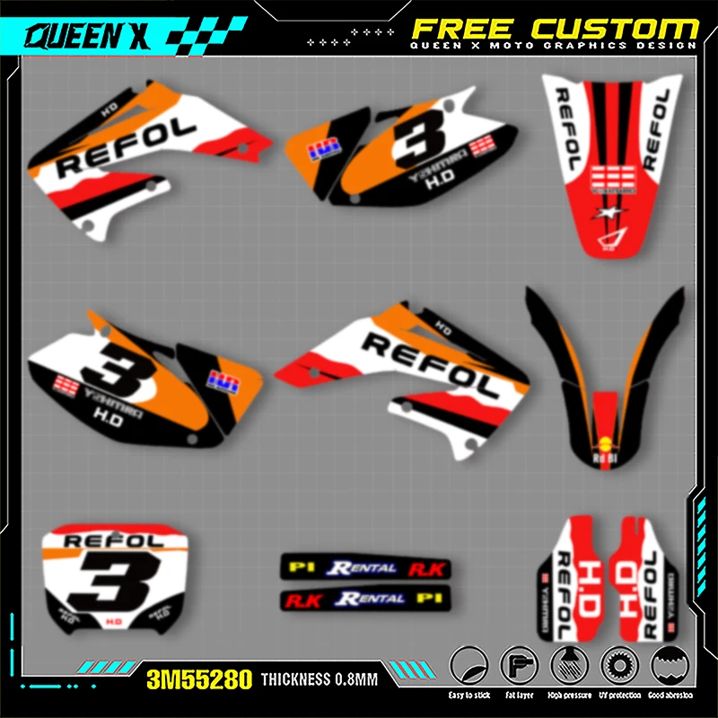 Queen X MOTOR Custom Team Graphics Decals Stickers Kit For Honda 2002 2003 2004 2005 2006-2012CRF450R 004
Queen X MOTOR Custom Team Graphics Decals Stickers Kit For Honda 2002 2003 2004 2005 2006-2012CRF450R 004