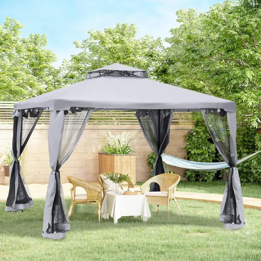10' x 10' Patio Gazebo, Outdoor Canopy Shelter with 2-Tier Roof and Netting, Steel Frame, Rainproof and UV resistant Pergola
10' x 10' Patio Gazebo, Outdoor Canopy Shelter with 2-Tier Roof and Netting, Steel Frame, Rainproof and UV resistant Pergola