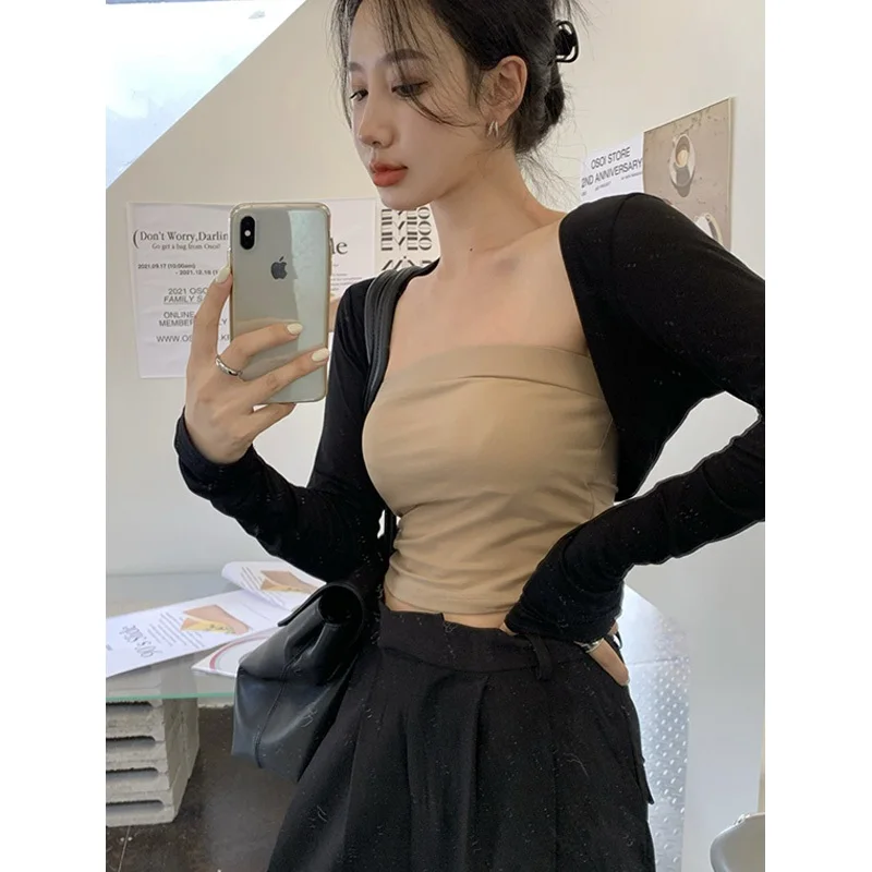 Ice Silk Knitted Shawl Shoulder Top Women's Summer Thin Long Sleeve Knitted Shirt Korean Style Commute Pure Color Short Length
Ice Silk Knitted Shawl Shoulder Top Women's Summer Thin Long Sleeve Knitted Shirt Korean Style Commute Pure Color Short Length