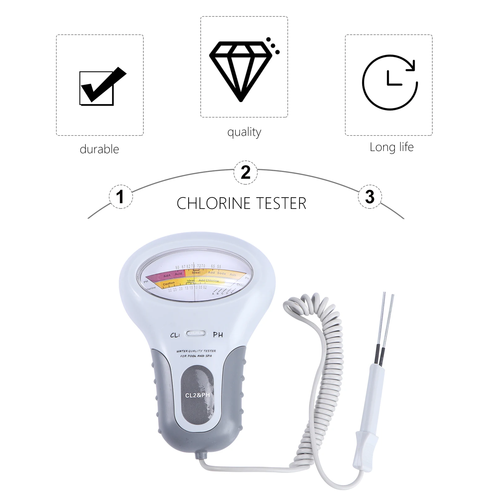 Water Quality Tester Pool PH Meter Spa Thermometer Electronic Chlorine for Pools Spas Testing PH Cl2 Levels Monitoring
Water Quality Tester Pool PH Meter Spa Thermometer Electronic Chlorine for Pools Spas Testing PH Cl2 Levels Monitoring