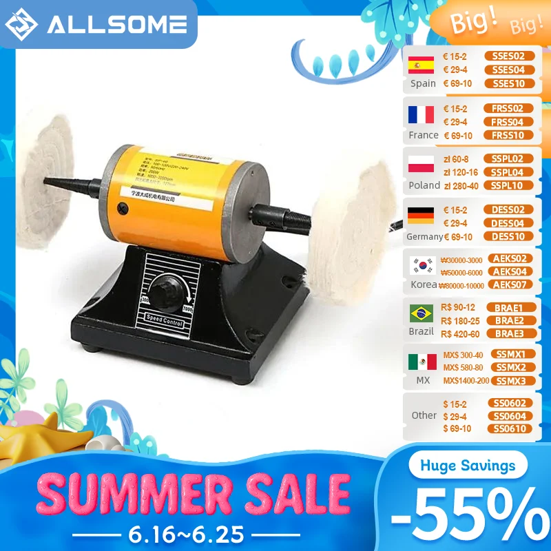 ALLSOME 220V 200W Adjustable Speed Mini Polishing Machine For Dental Jewelry Motor Lathe Bench Grinder Kit HT2945
ALLSOME 220V 200W Adjustable Speed Mini Polishing Machine For Dental Jewelry Motor Lathe Bench Grinder Kit HT2945