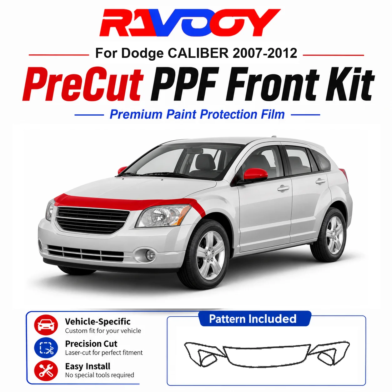 8.5mil TPU Precut PPF Kit For Dodge CALIBER 2007-2012 - Hood, Fenders & Mirror Set - Self-Healing Clear Bra Film
8.5mil TPU Precut PPF Kit For Dodge CALIBER 2007-2012 - Hood, Fenders & Mirror Set - Self-Healing Clear Bra Film