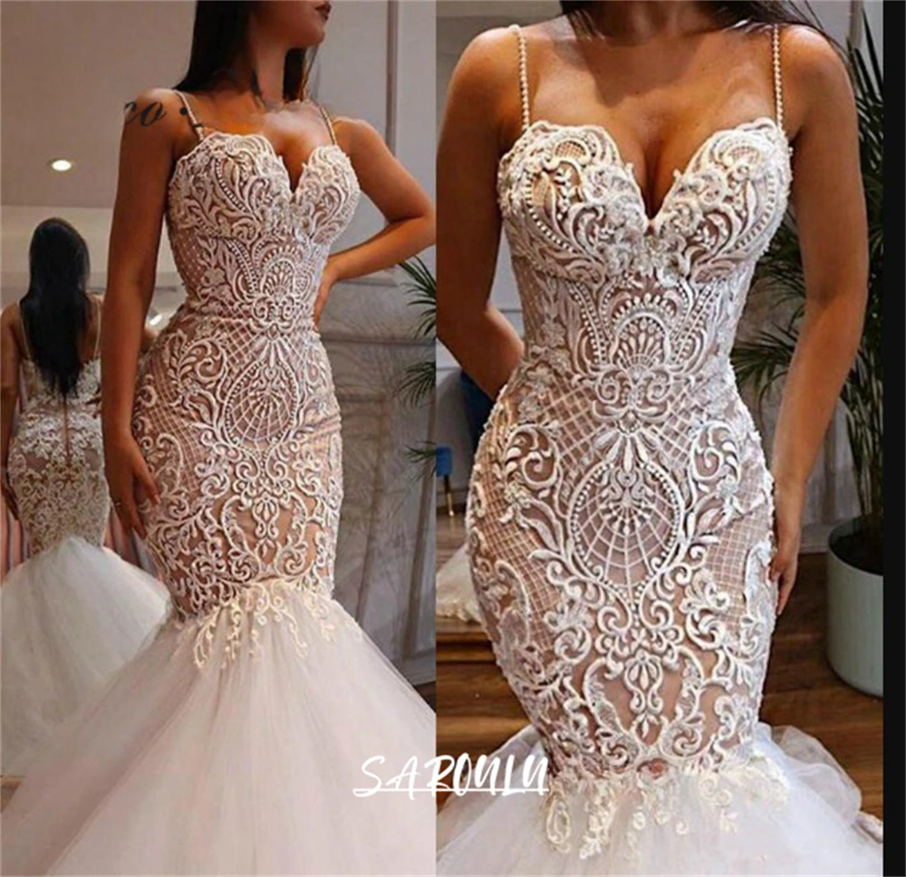 Spaghetti Straps Lace Wedding Dress Slim Fitted Mermaid Bride Dresses Fir and Flare Bridal Wedding Gown Custom Make
Spaghetti Straps Lace Wedding Dress Slim Fitted Mermaid Bride Dresses Fir and Flare Bridal Wedding Gown Custom Make