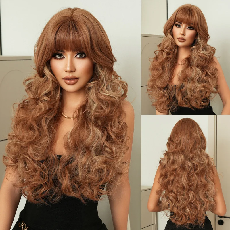Women's pink gold long curly hair wig, French Cosplay, cute and sweet, big waves, full head cover
Women's pink gold long curly hair wig, French Cosplay, cute and sweet, big waves, full head cover