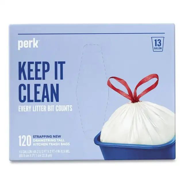 Perk Bolsas Basura Cocina Altas Cordón (13 Gal, 0.9 Mil, 28"x24", Blanco) – 120 Uds/Caja
Perk Bolsas Basura Cocina Altas Cordón (13 Gal, 0.9 Mil, 28"x24", Blanco) – 120 Uds/Caja