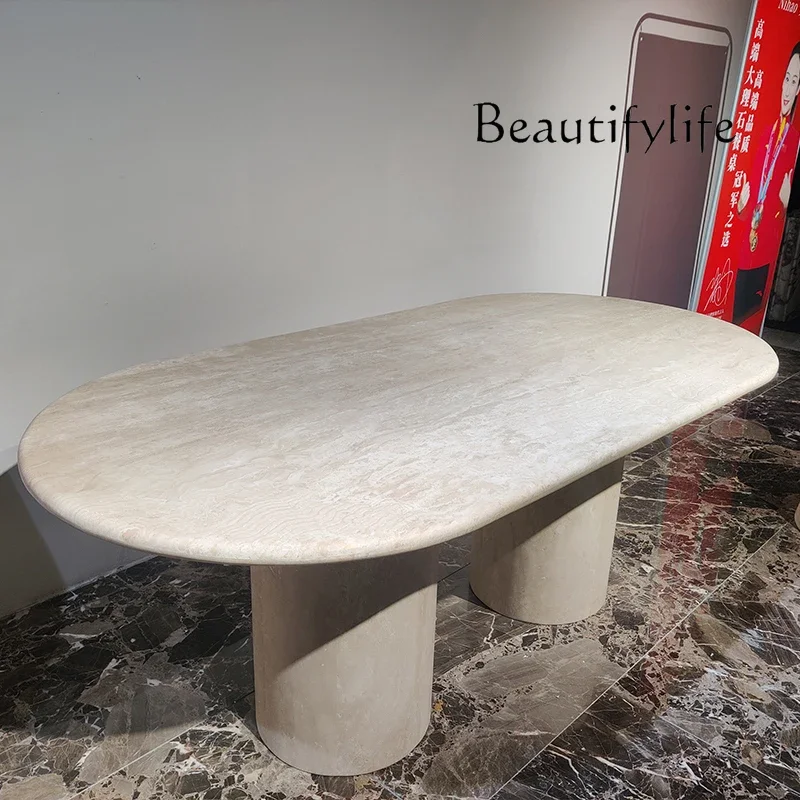 N40 Natural long table oval travertine custom design high-end wabi sand wind marble dining table custom
N40 Natural long table oval travertine custom design high-end wabi sand wind marble dining table custom