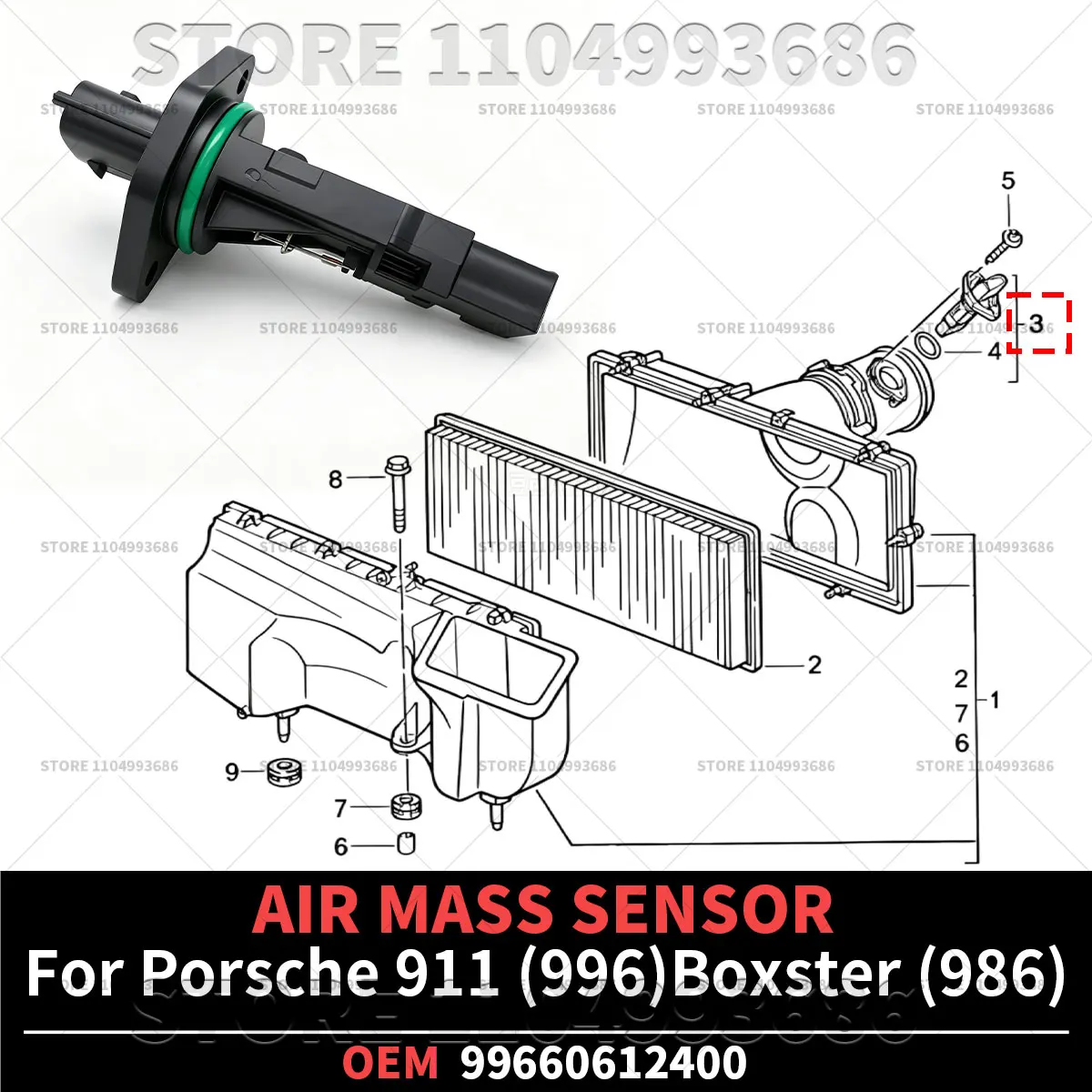 For Porsche 1999-2005 911 Carrera Targa Turbo S (996) 2000-2004 Boxster Roadster Base S (986) AIR MASS SENSOR OEM 99660612400
For Porsche 1999-2005 911 Carrera Targa Turbo S (996) 2000-2004 Boxster Roadster Base S (986) AIR MASS SENSOR OEM 99660612400