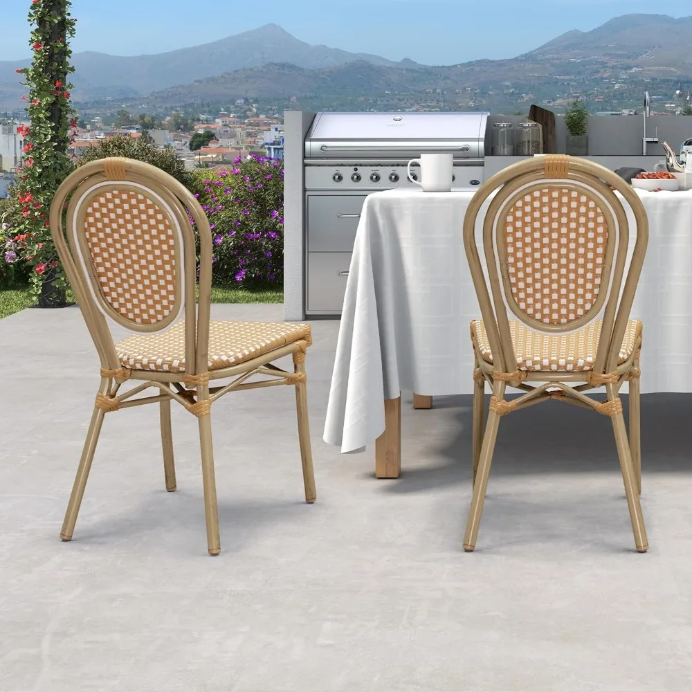 Set of 2 French Patio Chairs: Champagne Aluminum Frame with Amber & White Rattan
Set of 2 French Patio Chairs: Champagne Aluminum Frame with Amber & White Rattan