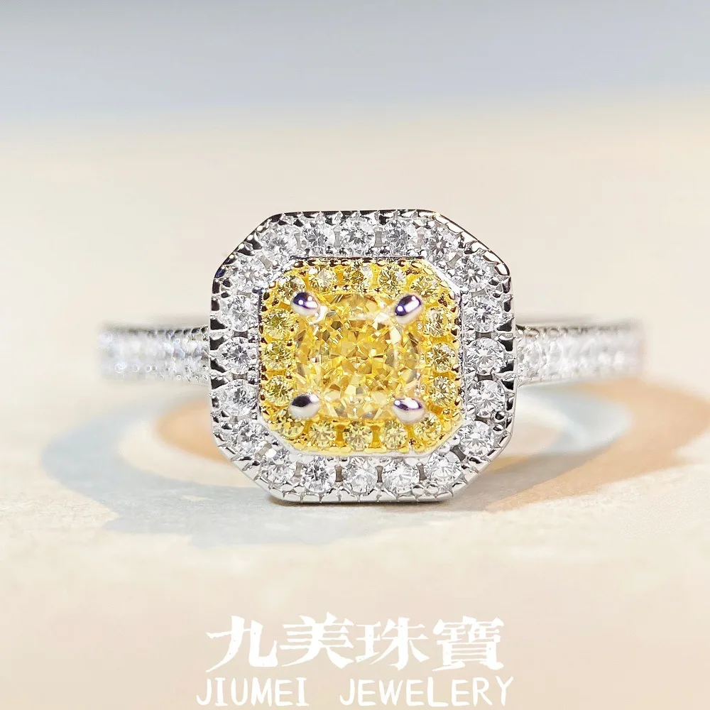 High-end women's 18K white gold and platinum PT950 yellow diamond ring - stylish four-prong square-shaped diamond ring
High-end women's 18K white gold and platinum PT950 yellow diamond ring - stylish four-prong square-shaped diamond ring