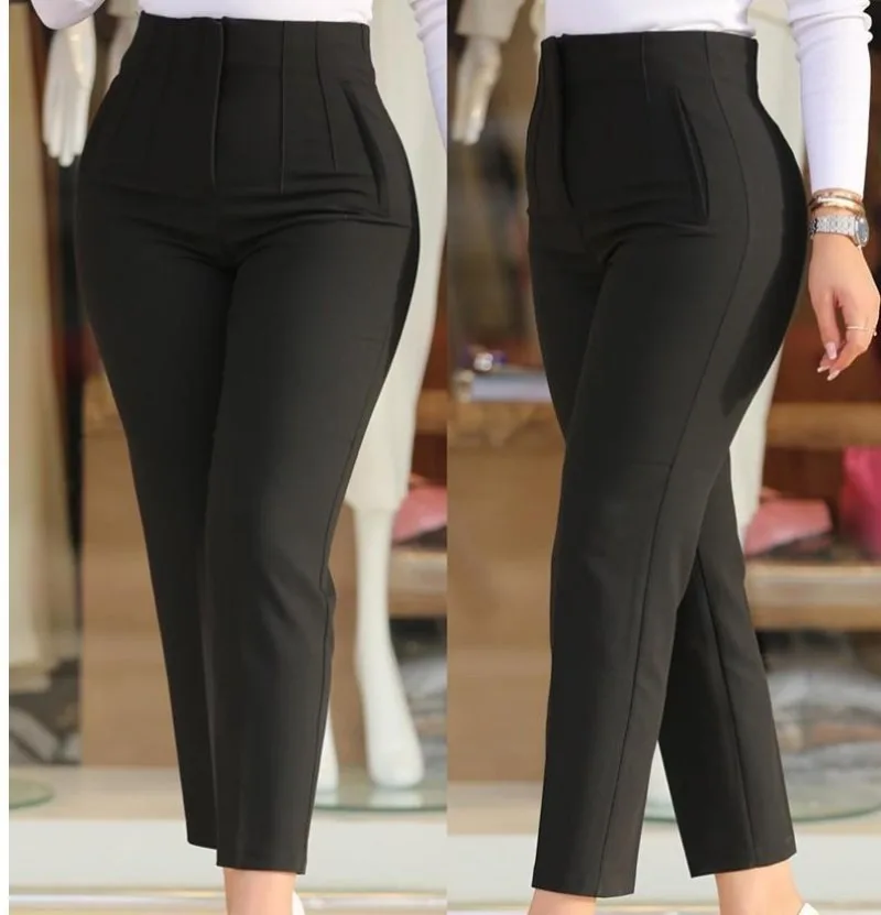 Women Pants High Waist Solid Pockets Pencil Pants Ankle Length Slim Fit Office Lady Zipper Flat Summer 2026 Slight Strech 10 S39aa116803014f6d8cf1113d639e27eeW