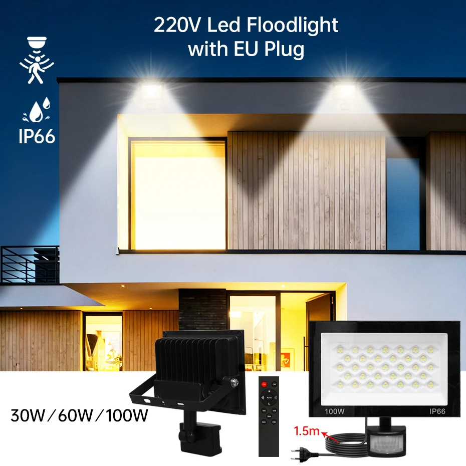 Светодиодный прожектор с датчиком движения PIR 30W 60W 100W AC 220V, уличный светильник для сада, IP66, водонепроницаемый, для наружного освещения
Светодиодный прожектор с датчиком движения PIR 30W 60W 100W AC 220V, уличный светильник для сада, IP66, водонепроницаемый, для наружного освещения