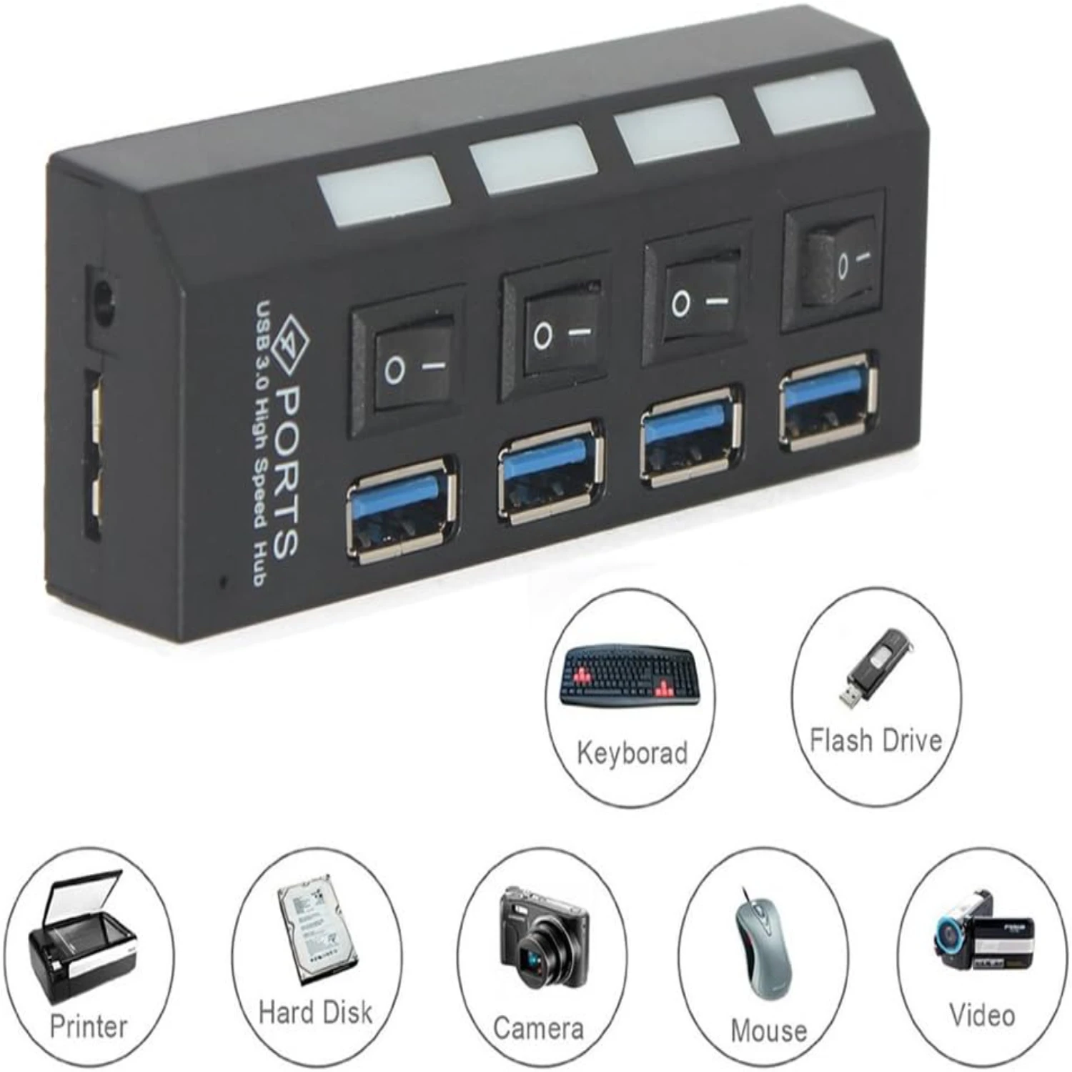 Portable High-Speed 4-Port USB 3.0 Hub with Adapter Included, LED Design, and 1.97ft USB Data Cable - Lightweight Strip Design,
Portable High-Speed 4-Port USB 3.0 Hub with Adapter Included, LED Design, and 1.97ft USB Data Cable - Lightweight Strip Design,