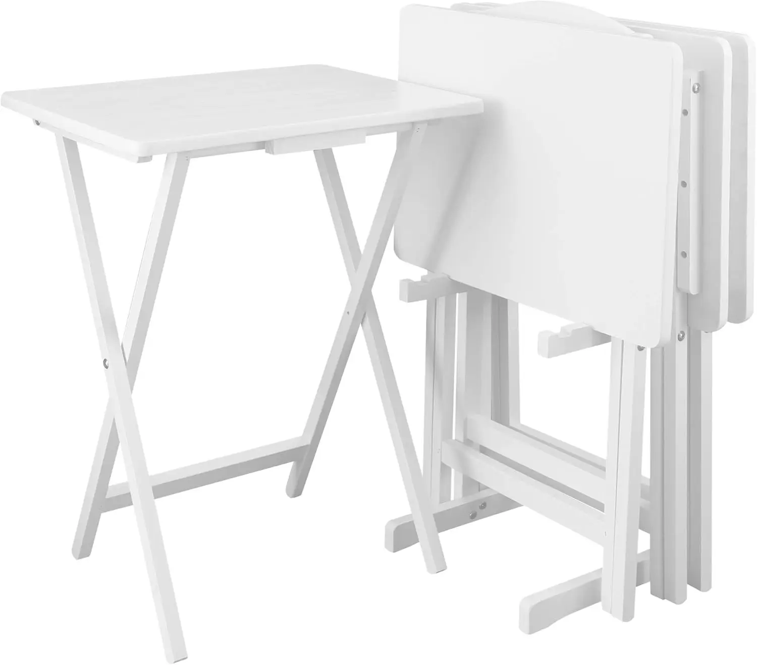 5-Piece Folding Tray Table Set with Storage Stand, Solid Wood, White
5-Piece Folding Tray Table Set with Storage Stand, Solid Wood, White