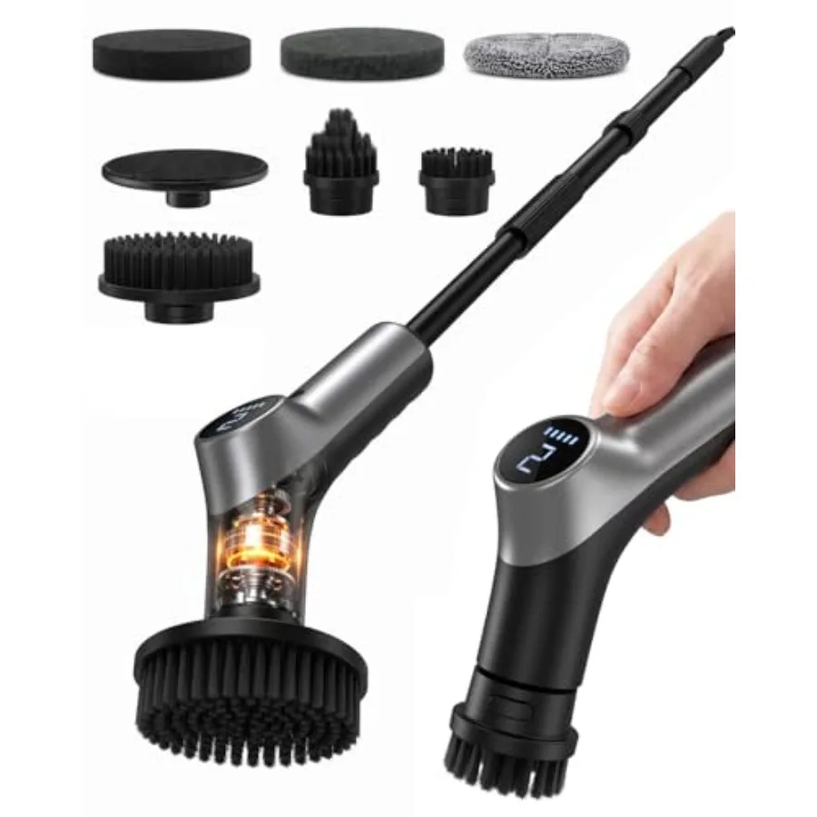Electric Spin Scrubber for Bathroon, IPX7 Cordless Cleaning Brush with 6 Replaceable Brush Heads, 120 Mins Runtime Power Shower
Electric Spin Scrubber for Bathroon, IPX7 Cordless Cleaning Brush with 6 Replaceable Brush Heads, 120 Mins Runtime Power Shower