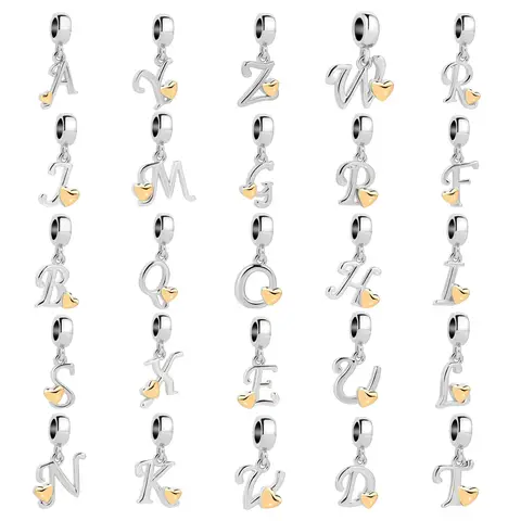 New 925 Sterling Plated Silver Letter Alphabet A-Z Dangle Charm Beads Fit Original Pan Charms Bracelet Pendant Women DIY Jewelry