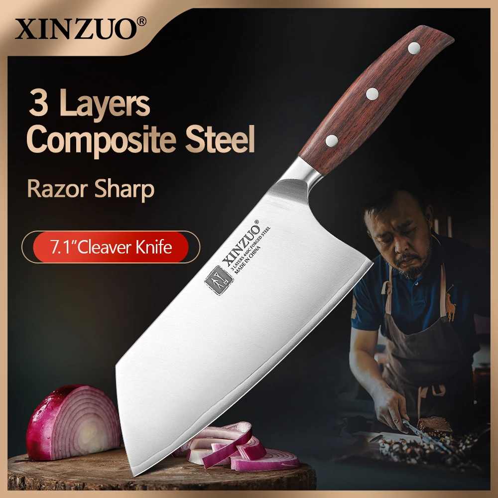 XINZUO 7.09 Inch Cleaver Knife Wide Blade Kitchen Knife Handmade 440C Core SUS410 Cladding Anti Rust Sharp Edge Precise Slicing
XINZUO 7.09 Inch Cleaver Knife Wide Blade Kitchen Knife Handmade 440C Core SUS410 Cladding Anti Rust Sharp Edge Precise Slicing