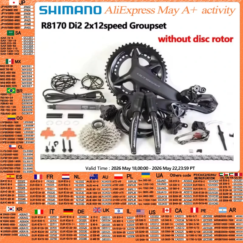 Shimano R8170 Di2 2x12s Groupset ULTEGRA R8100 Crankset 11-30T 11-34T Cassette FD RD R8150 Derailleur For Road Bike Groupset
Shimano R8170 Di2 2x12s Groupset ULTEGRA R8100 Crankset 11-30T 11-34T Cassette FD RD R8150 Derailleur For Road Bike Groupset