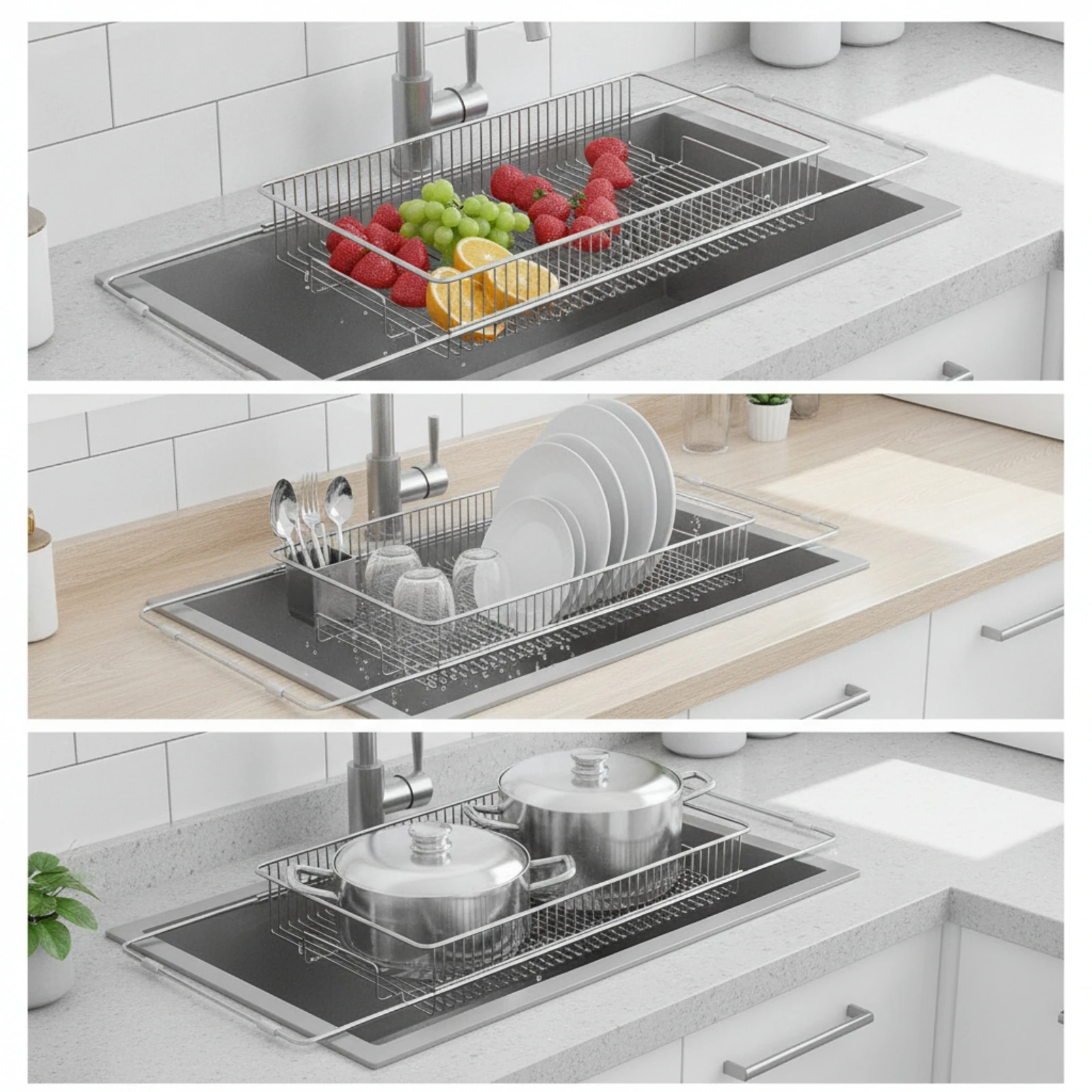 Over-the-Sink Strainer Basket Space-Saving over-the-Sink Colander Expandable Colander Multi-Purpose Dish Drying Rack Sturdy
Over-the-Sink Strainer Basket Space-Saving over-the-Sink Colander Expandable Colander Multi-Purpose Dish Drying Rack Sturdy