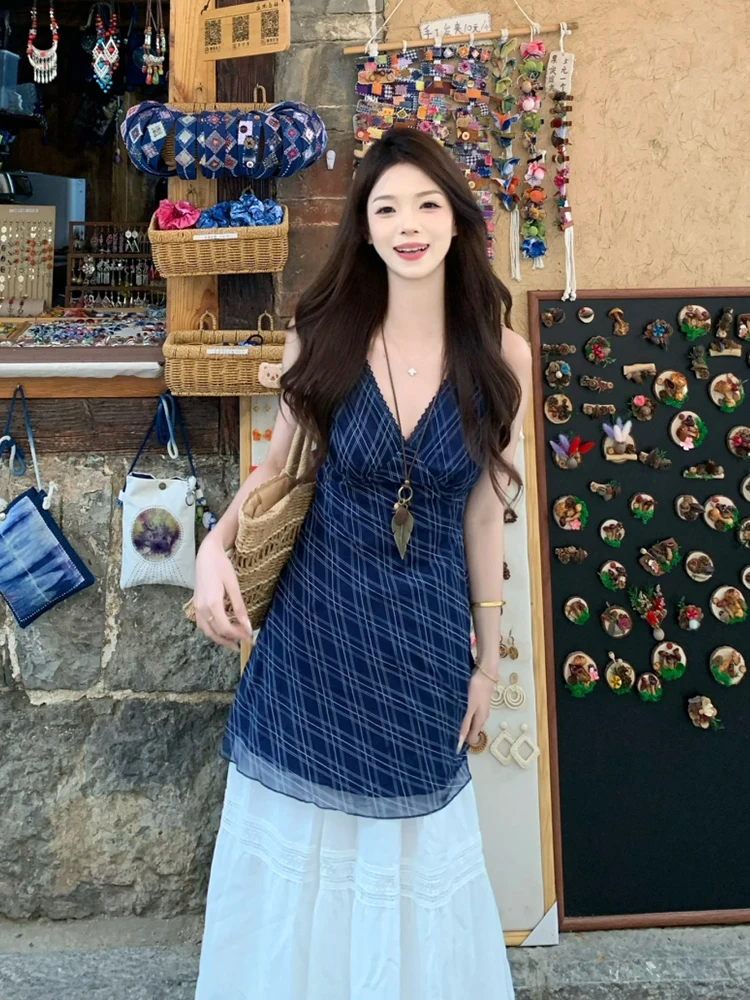 XZY plus Size Retro Dark Blue Plaid V-Neck Sleeveless Dress Women's Summer Elegantly Waist-Cinching Vest Dress
XZY plus Size Retro Dark Blue Plaid V-Neck Sleeveless Dress Women's Summer Elegantly Waist-Cinching Vest Dress