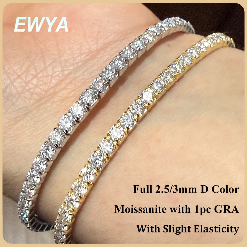 EWYA Elastic 2.5mm 3mm Full D Color Moissanite Tennis Bracelet Bangle for Women 925 Silver Pass Diamond Test Hand Link Bracelets
EWYA Elastic 2.5mm 3mm Full D Color Moissanite Tennis Bracelet Bangle for Women 925 Silver Pass Diamond Test Hand Link Bracelets